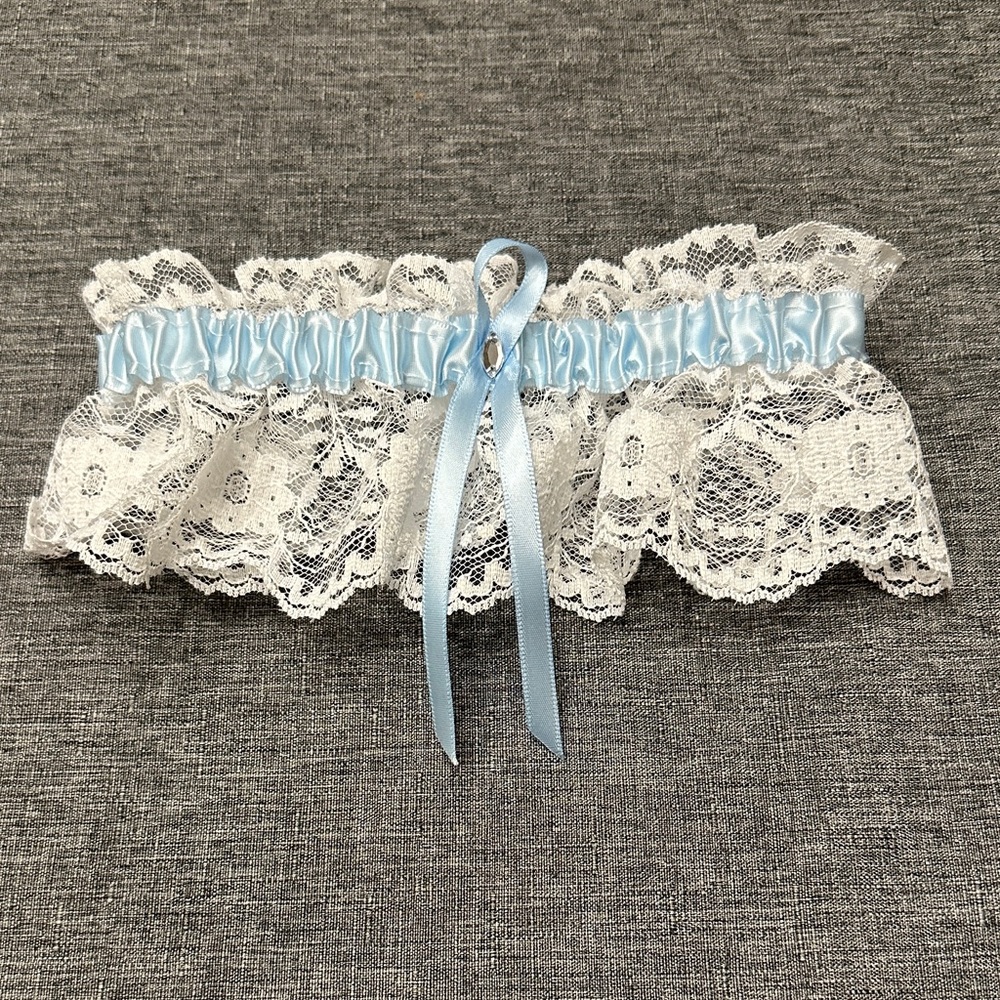 White Lace Garter with Blue Ribbon